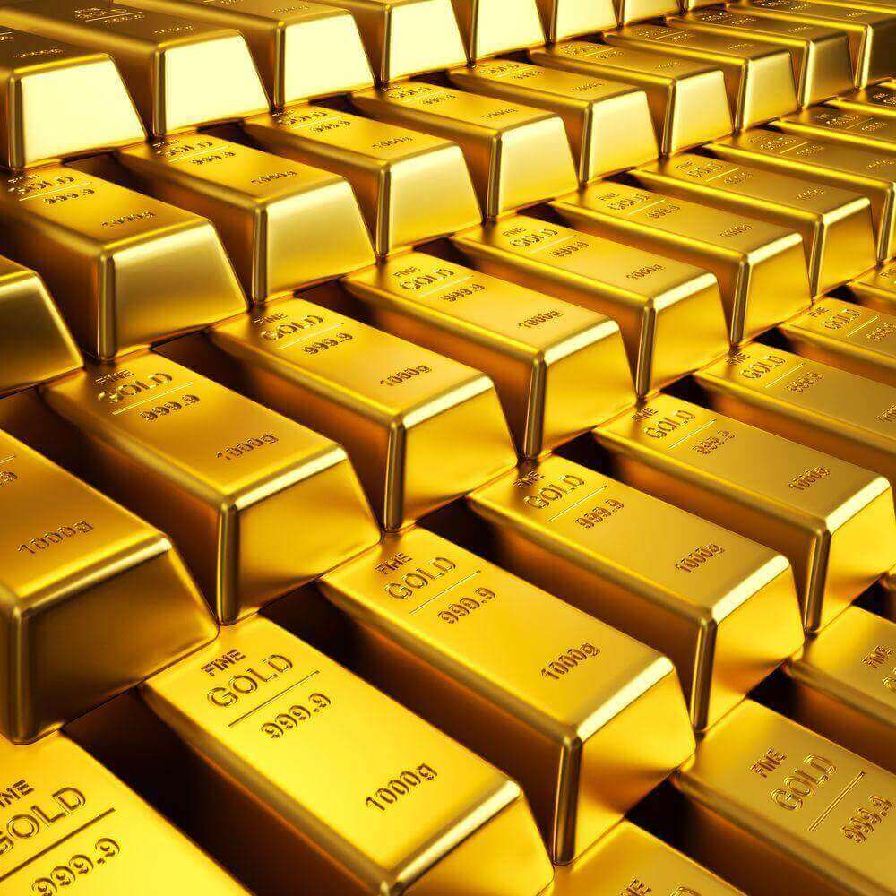 Rows of 999.9 fine gold bars